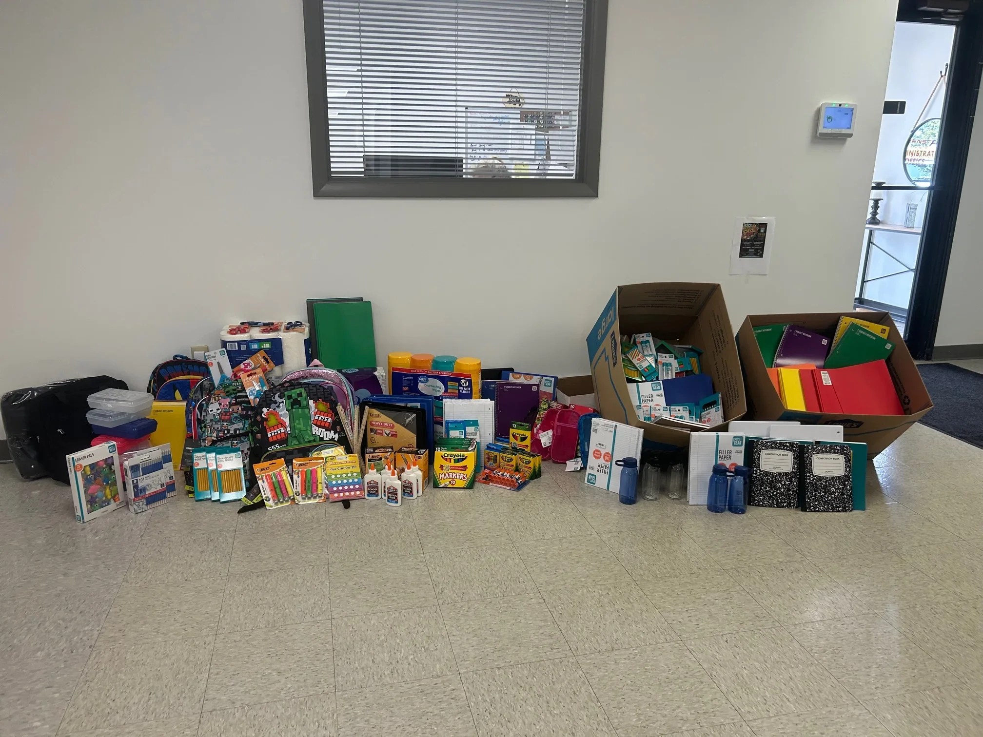 Back-to-school supplies donated by Herrnstein for local students.